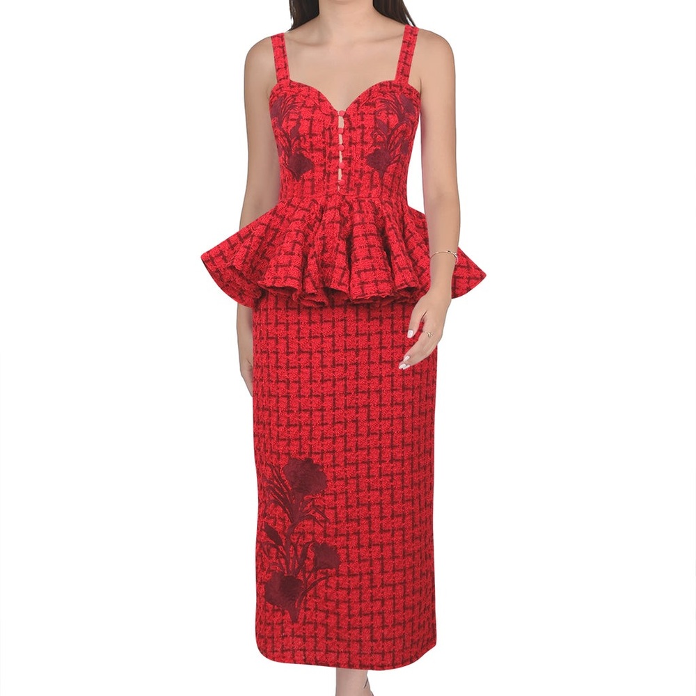 Fanm Mon Red Floral Midi Dress